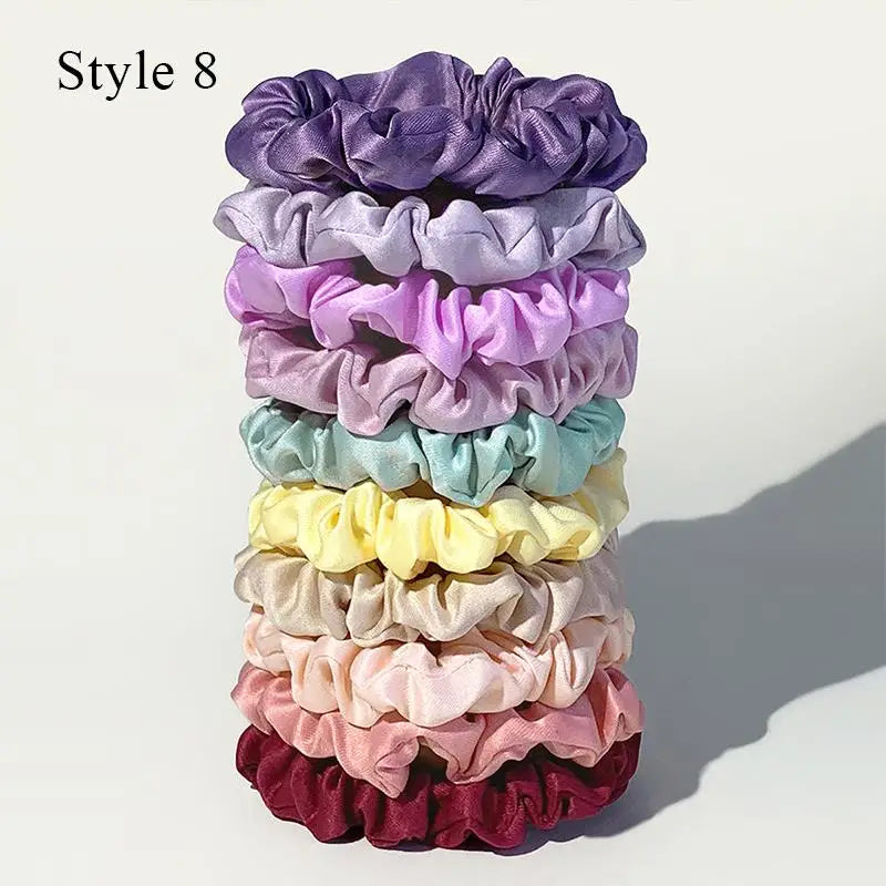 Colorful Satin Scrunchies – 10 Piece Hair Tie Set