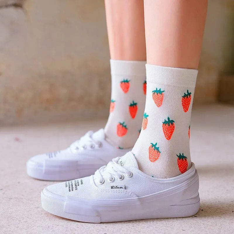 Cute Fruit Print Cotton Socks