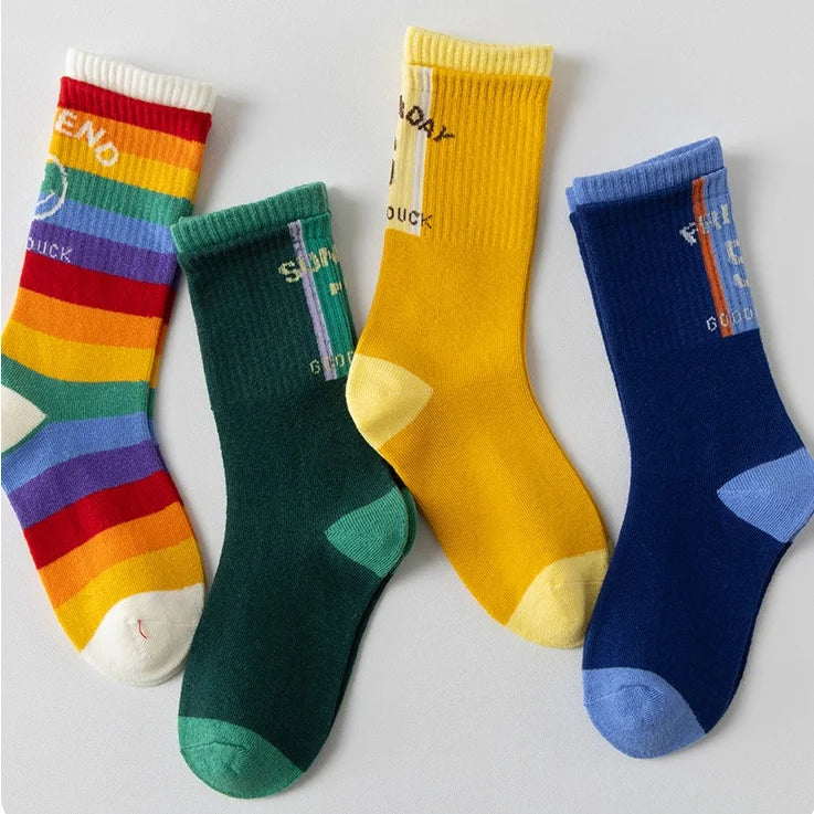 Kids Striped Knee-High Sport Socks – 4 Pairs