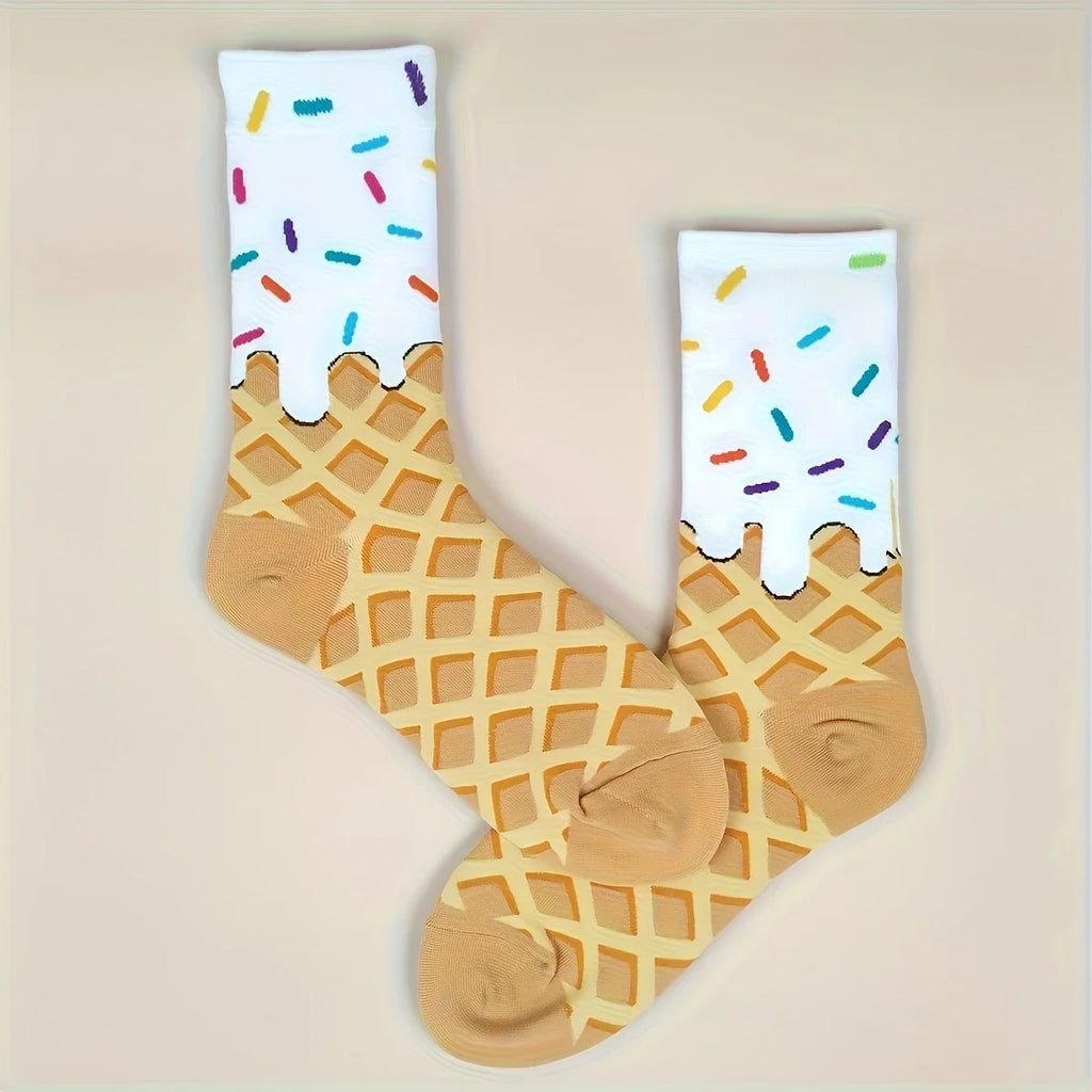Waffle & Frosting Socks – Fun Sprinkle Crew Socks