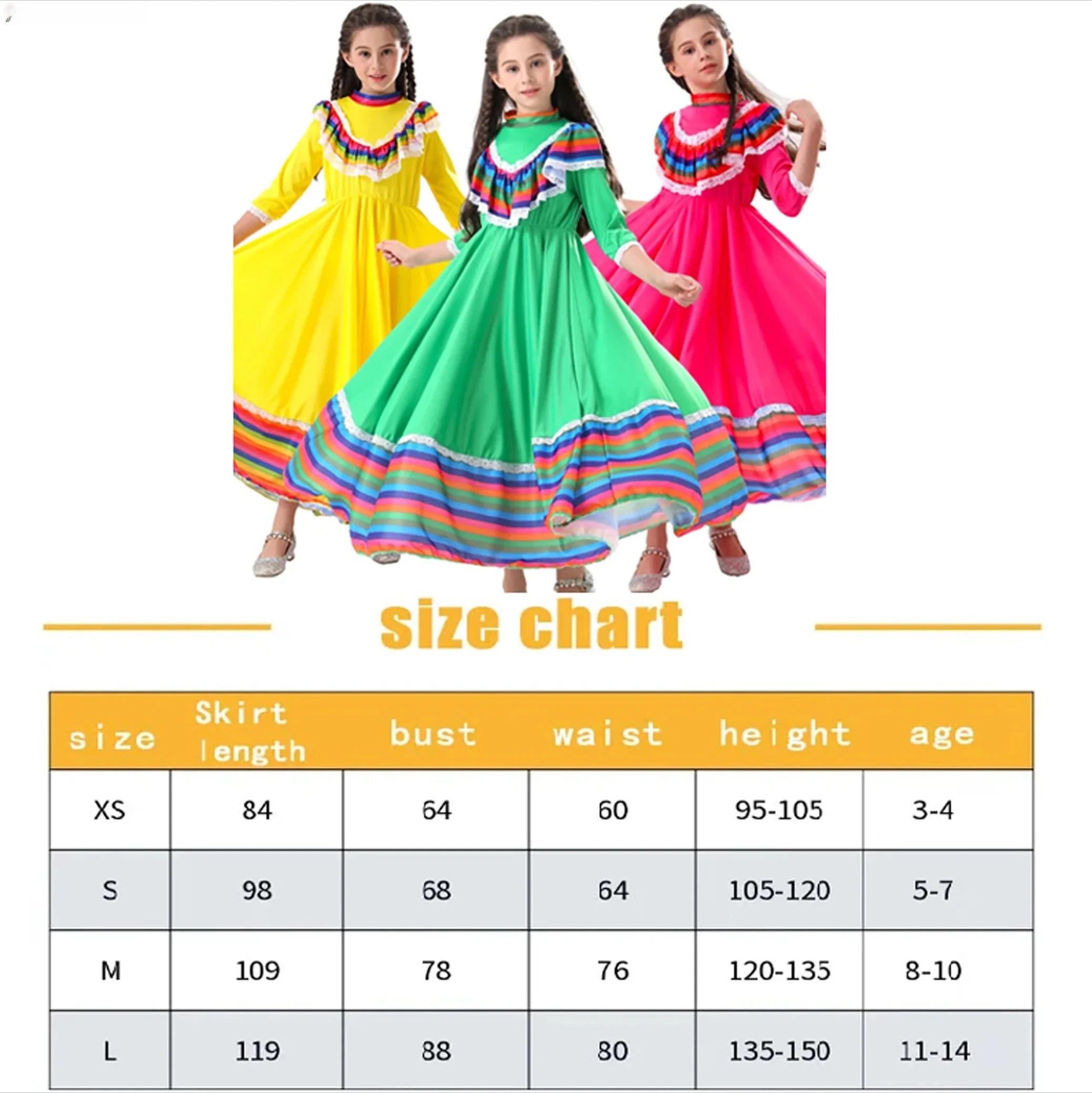 Girls Mexican Folk Dress – Traditional Dance Costume