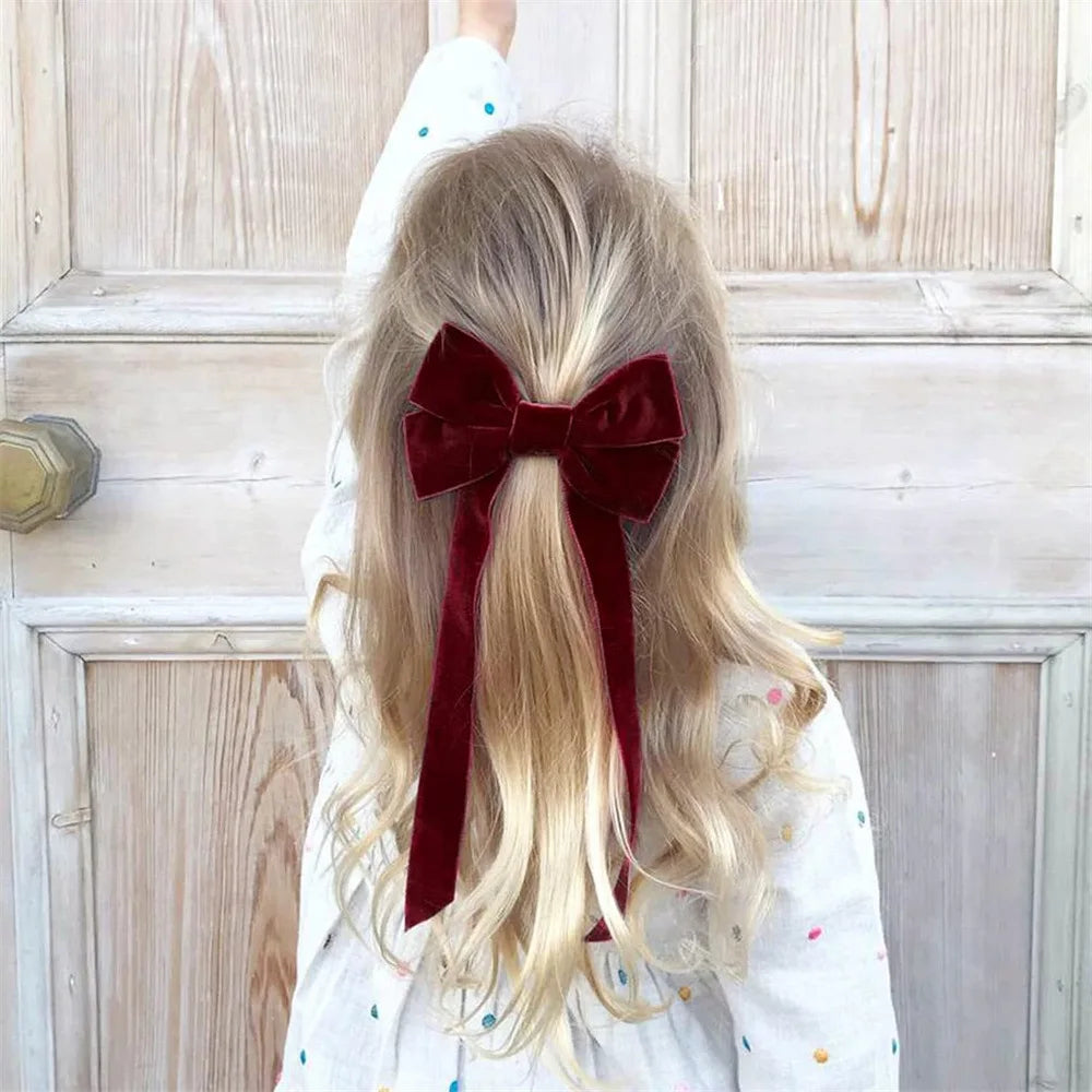 Girls' Velvet Double Bow Hair Clip – Christmas Hair Accessory