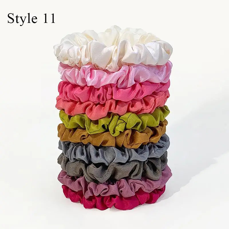 Colorful Satin Scrunchies – 10 Piece Hair Tie Set