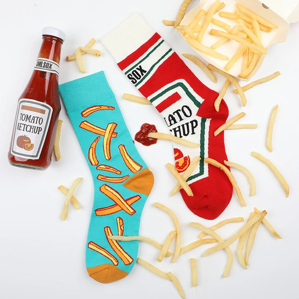 1 Pair Unisex Funny  Style Tomato Ketchup French Fry Printed