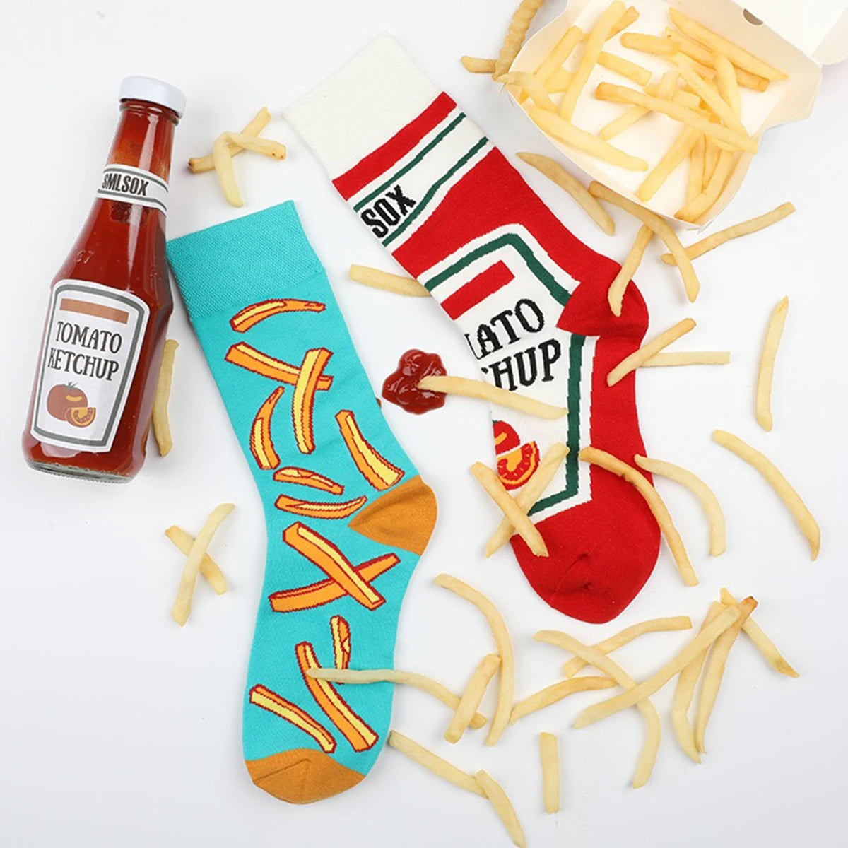 1 Pair Unisex Funny  Style Tomato Ketchup French Fry Printed