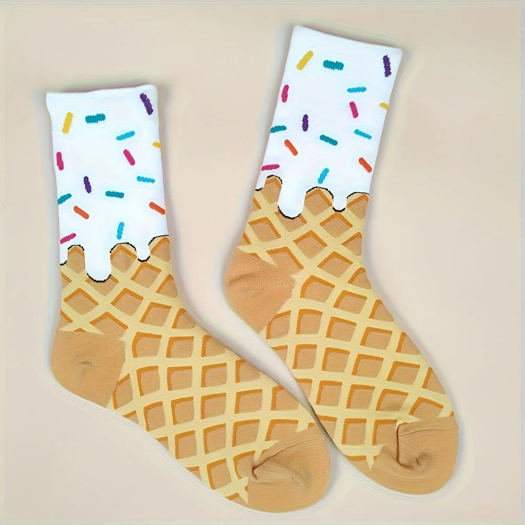 Waffle & Frosting Socks – Fun Sprinkle Crew Socks