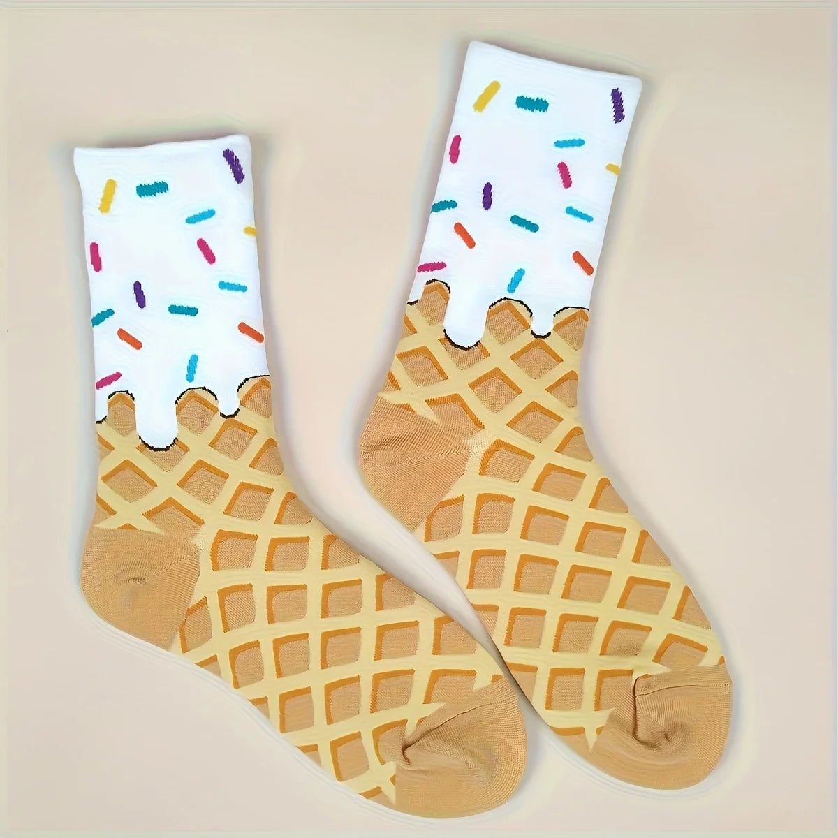 Waffle & Frosting Socks – Fun Sprinkle Crew Socks