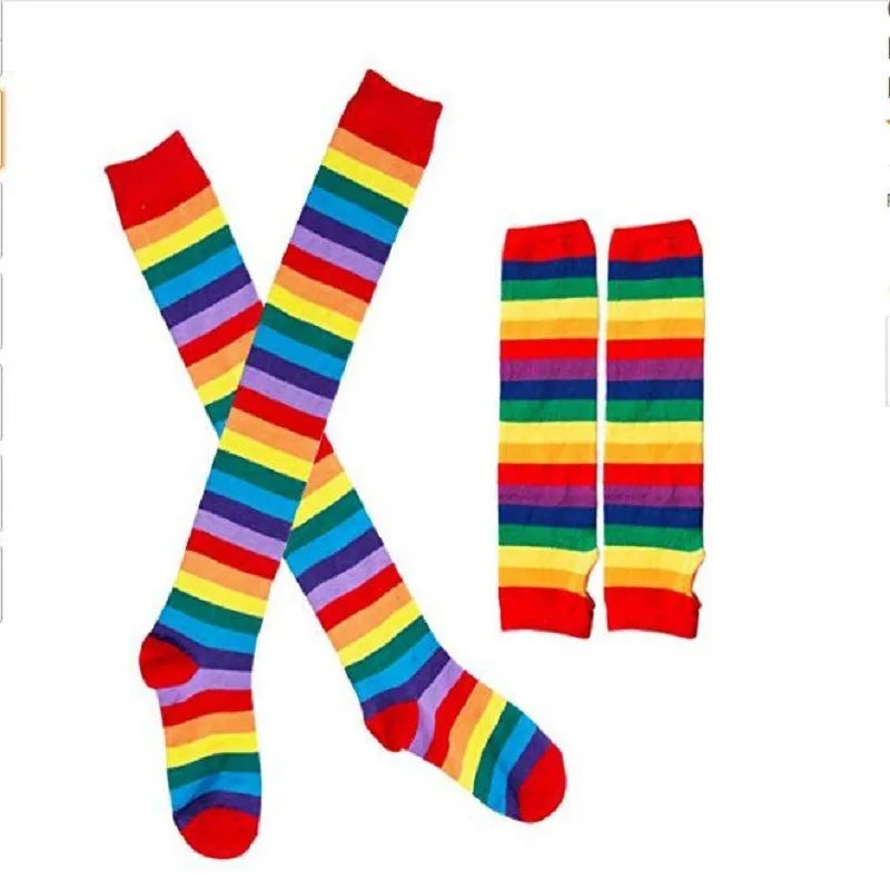 Rainbow Over-the-Knee Socks & Fingerless Gloves Set