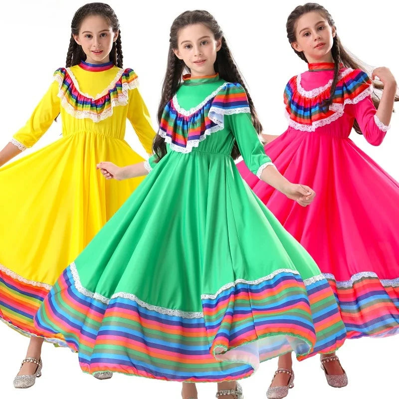 Girls Mexican Folk Dress – Traditional Dance Costume