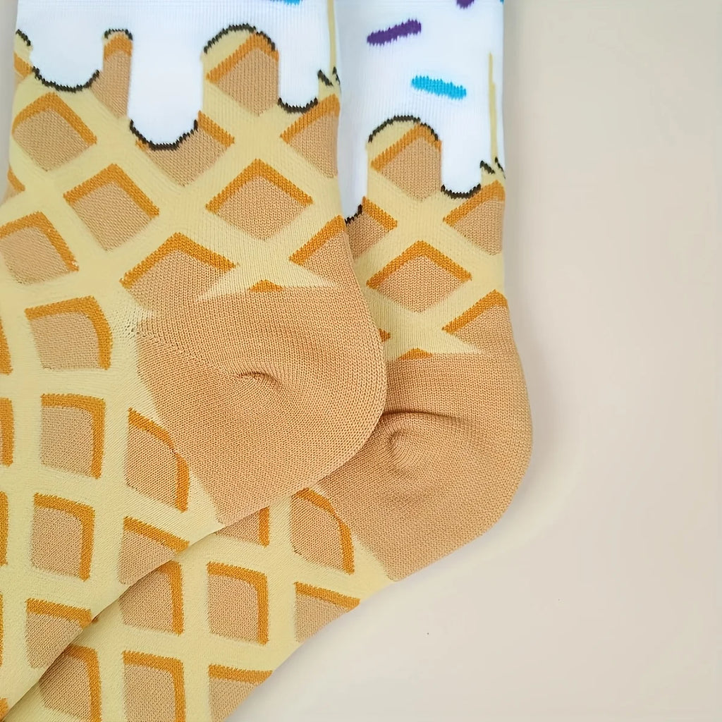 Waffle & Frosting Socks – Fun Sprinkle Crew Socks