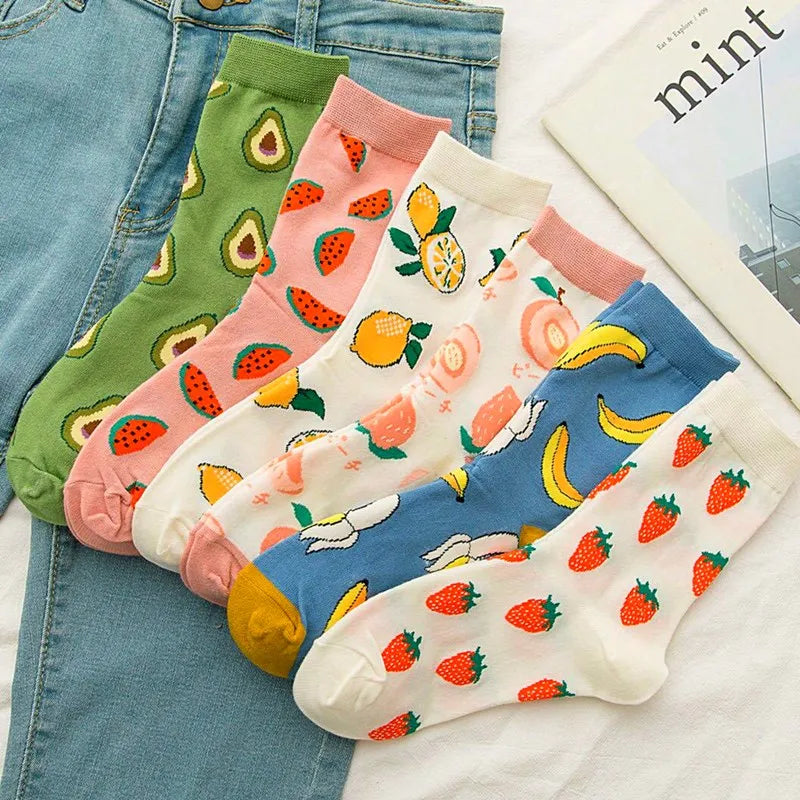 Cute Fruit Print Cotton Socks