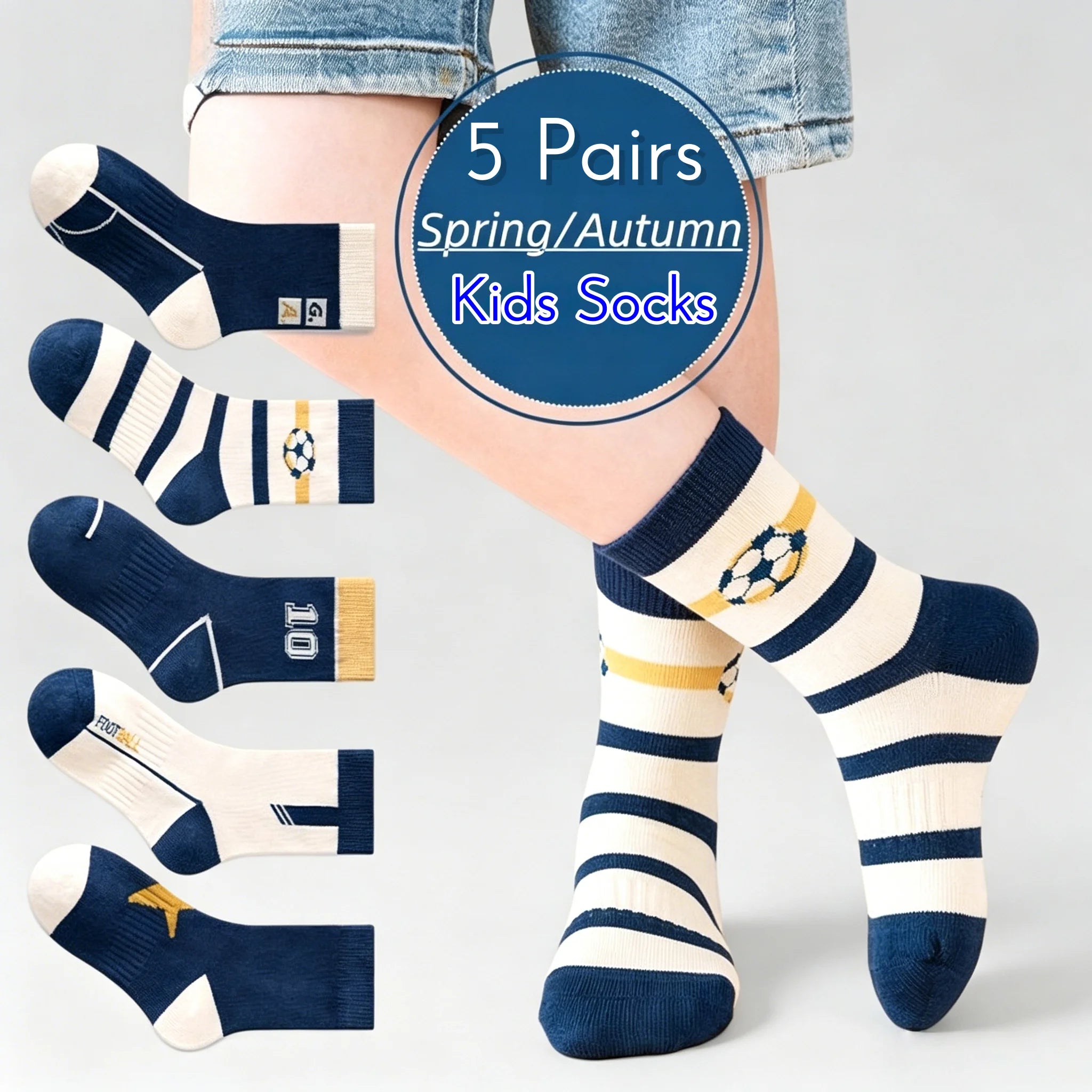 Kids Football Crew Socks – 5 Pack Cotton Sports Socks
