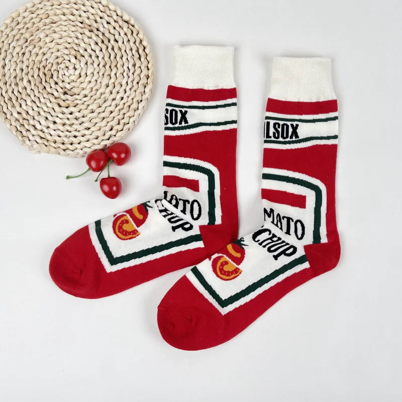 1 Pair Unisex Funny  Style Tomato Ketchup French Fry Printed
