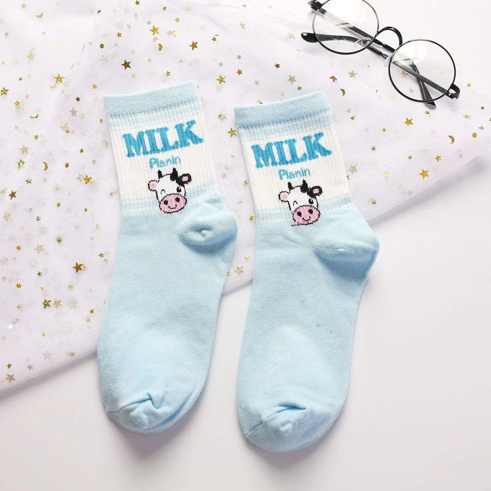 Strawberry Milk Cow Ankle Socks