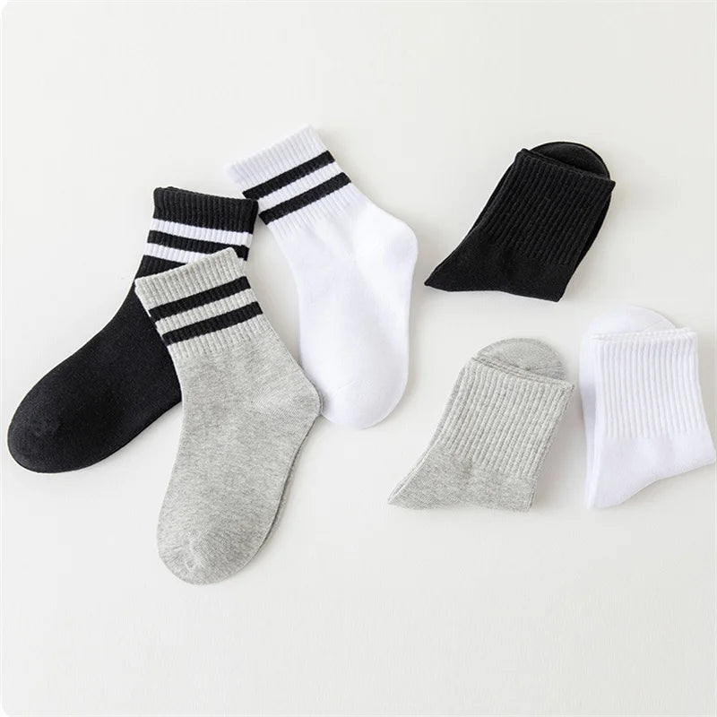 5 Pairs Kids Cotton Crew Socks