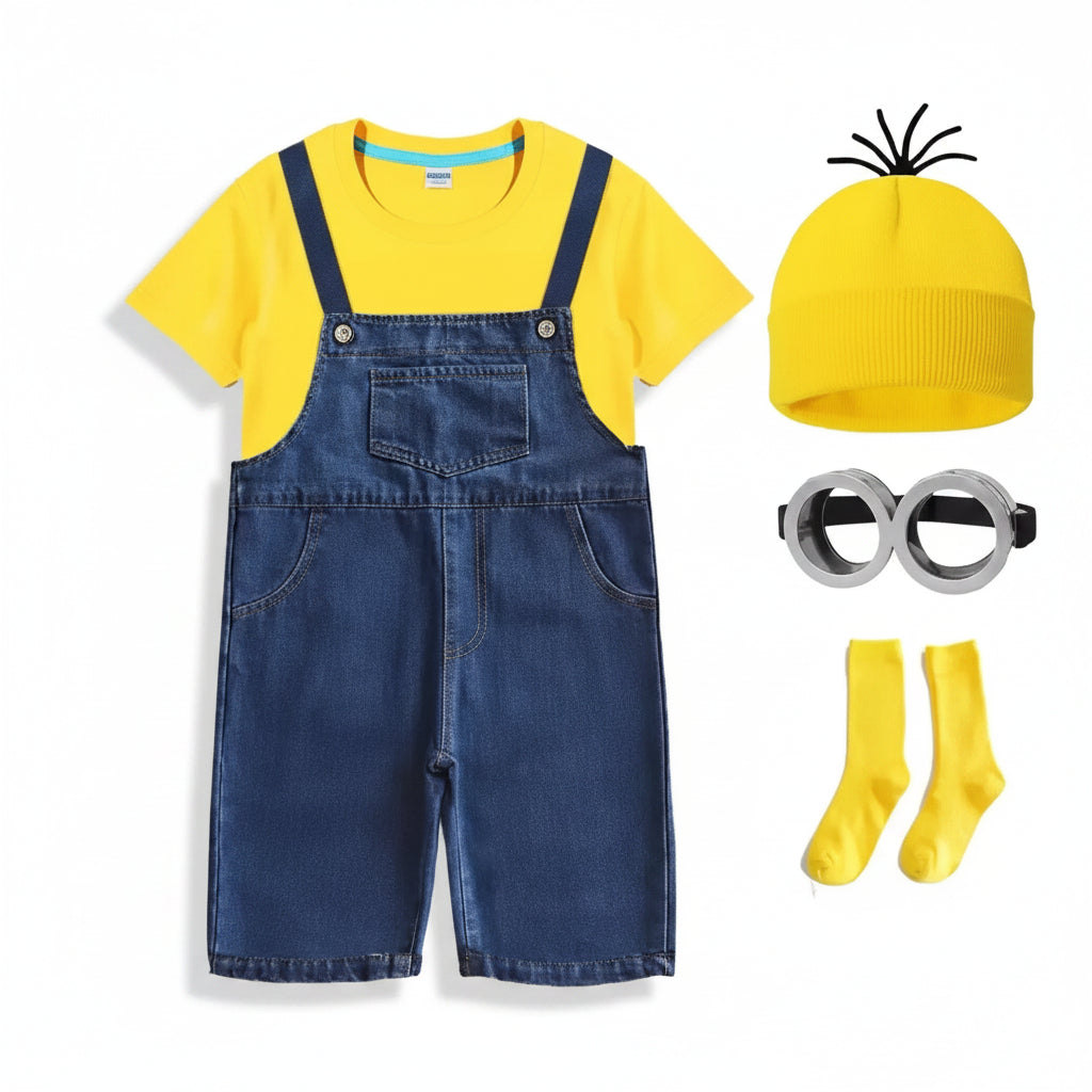 Kids Yellow Character Costume Set – Jumpsuit with Beanie, Gloves & Goggles