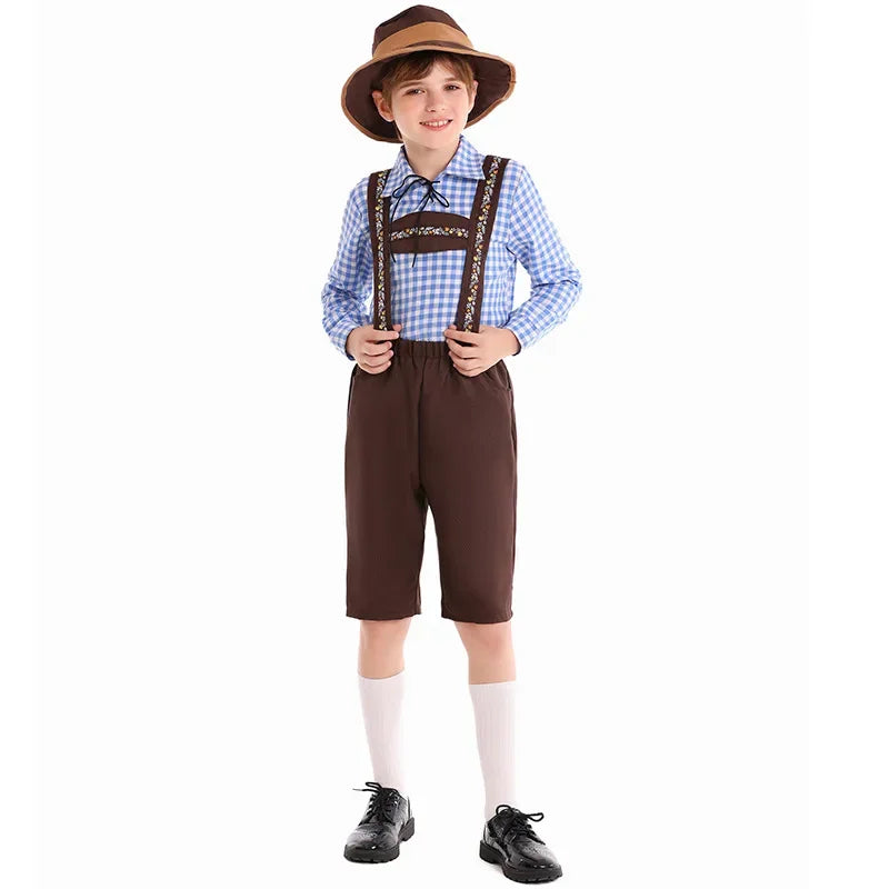 Kids Bavarian Oktoberfest Costume – Lederhosen Outfit with Hat