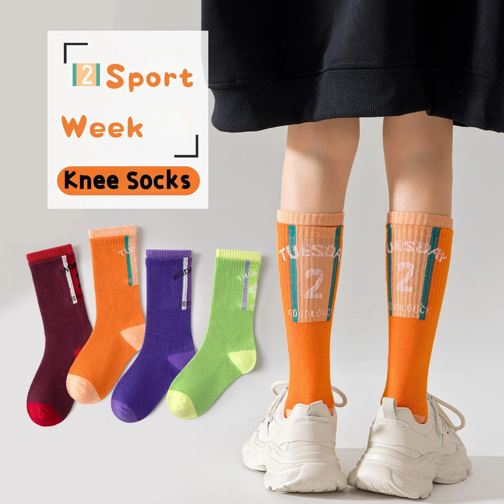 Kids Striped Knee-High Sport Socks – 4 Pairs
