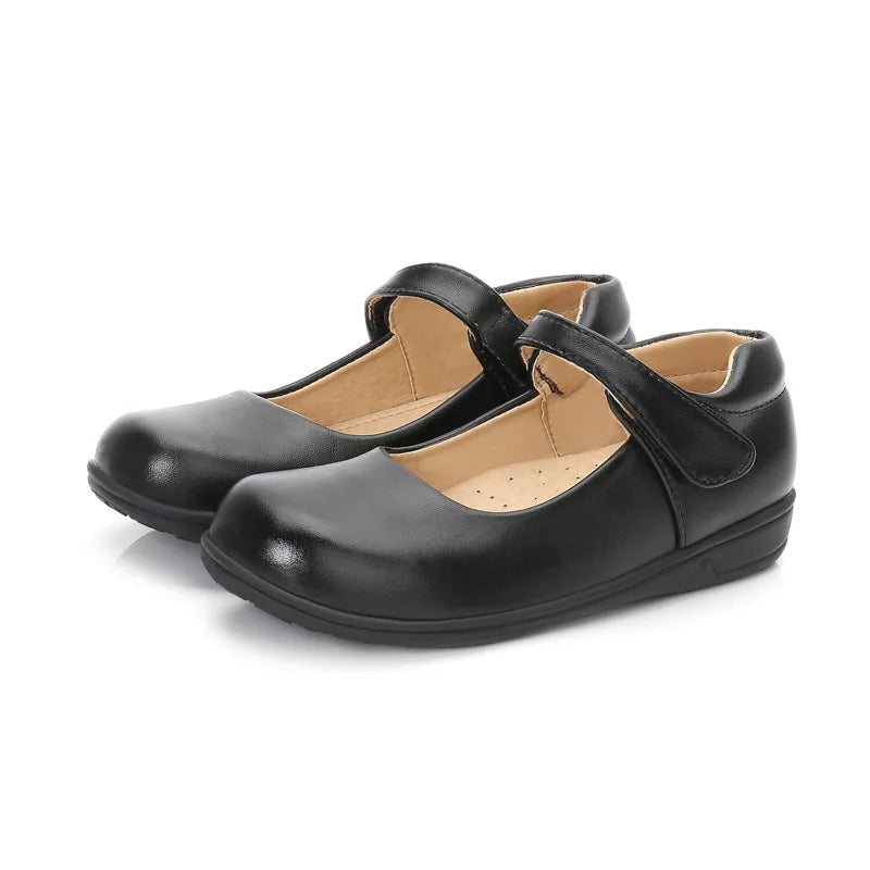 Kids' Black School Shoes – Classic Formal Girl Shoes with Hook & Loop