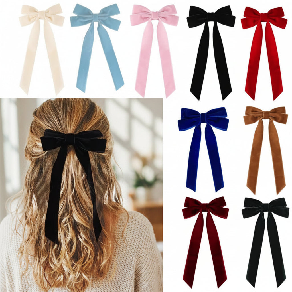 Girls' Velvet Double Bow Hair Clip – Christmas Hair Accessory