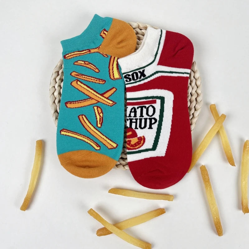 1 Pair Unisex Funny  Style Tomato Ketchup French Fry Printed