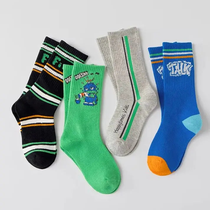 Kids Striped Knee-High Sport Socks – 4 Pairs