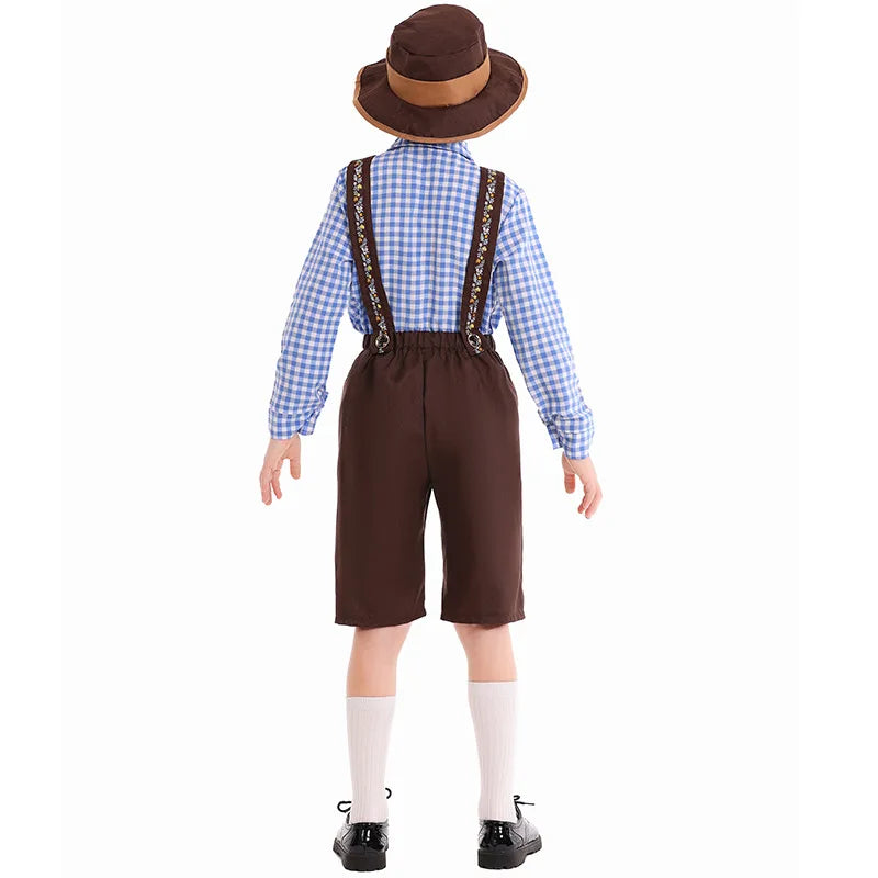 Kids Bavarian Oktoberfest Costume – Lederhosen Outfit with Hat