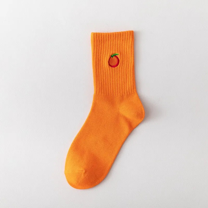 Orange Embroidered Letter Cotton Crew Socks