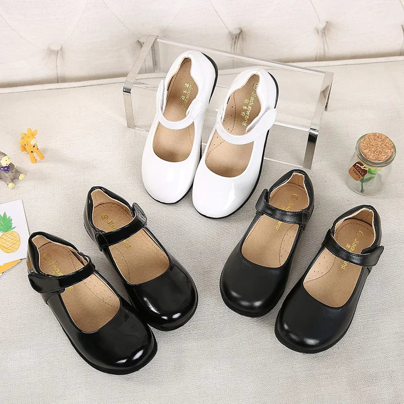 Kids' Black School Shoes – Classic Formal Girl Shoes with Hook & Loop