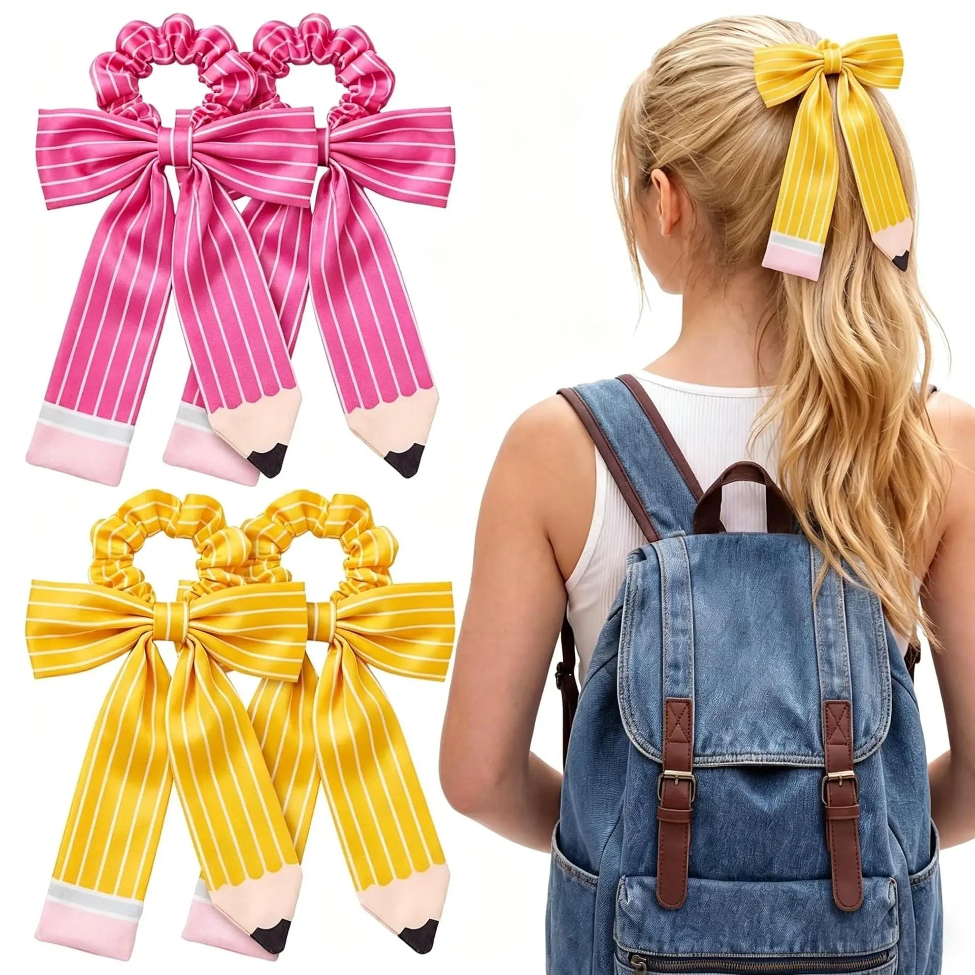 Pencil Bow Scrunchie – Back to School Hair Tie