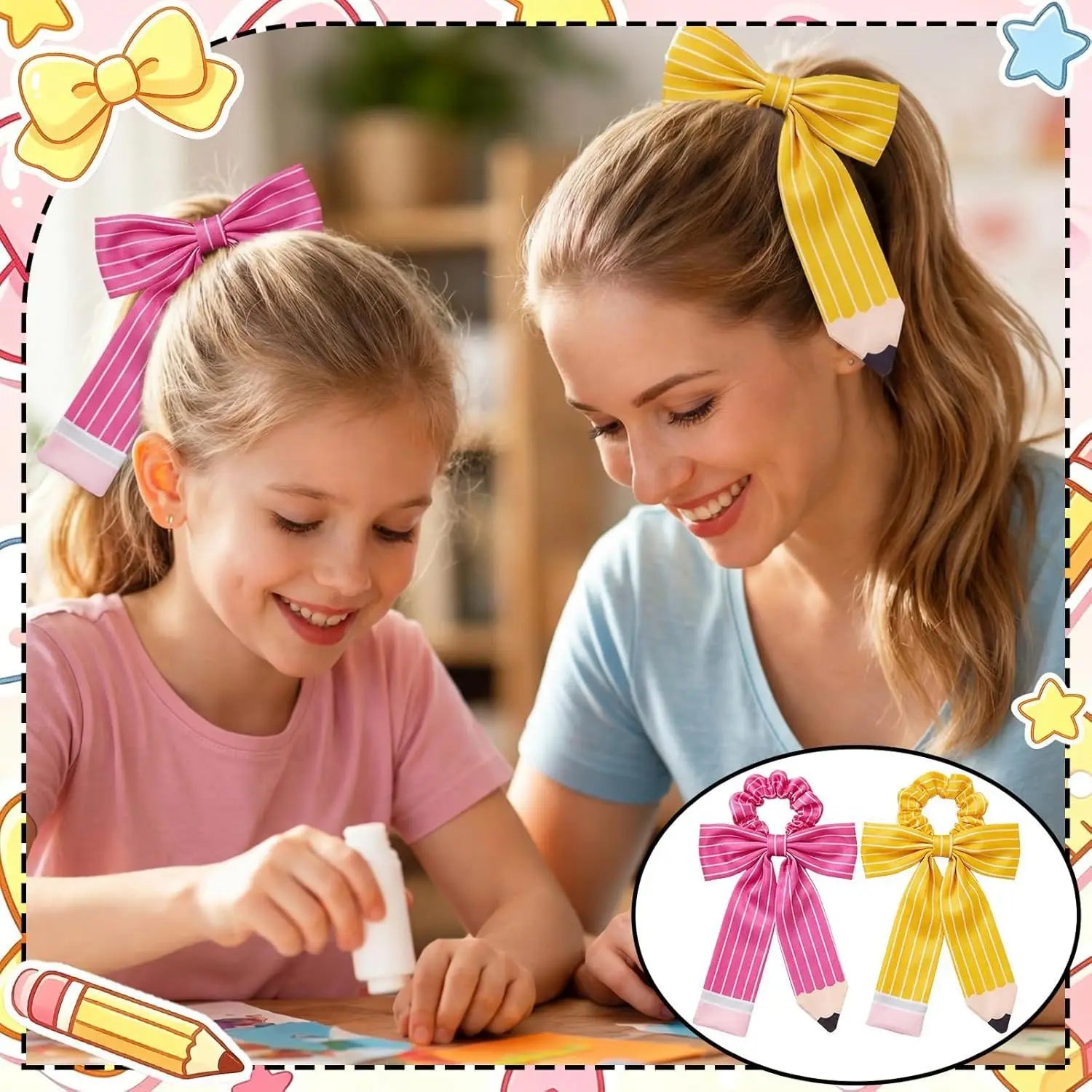 Pencil Bow Scrunchie – Back to School Hair Tie