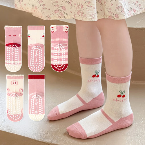 5-Pack Kids’ Bunny & Cherry Non-Slip Floor Socks