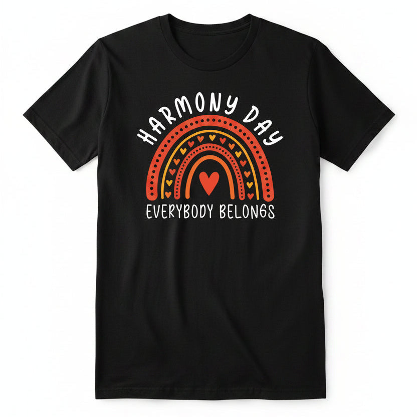 Women's Harmony Day Rainbow Heart Print Short Sleeve T-Shirt – Everyone Belongs Tee