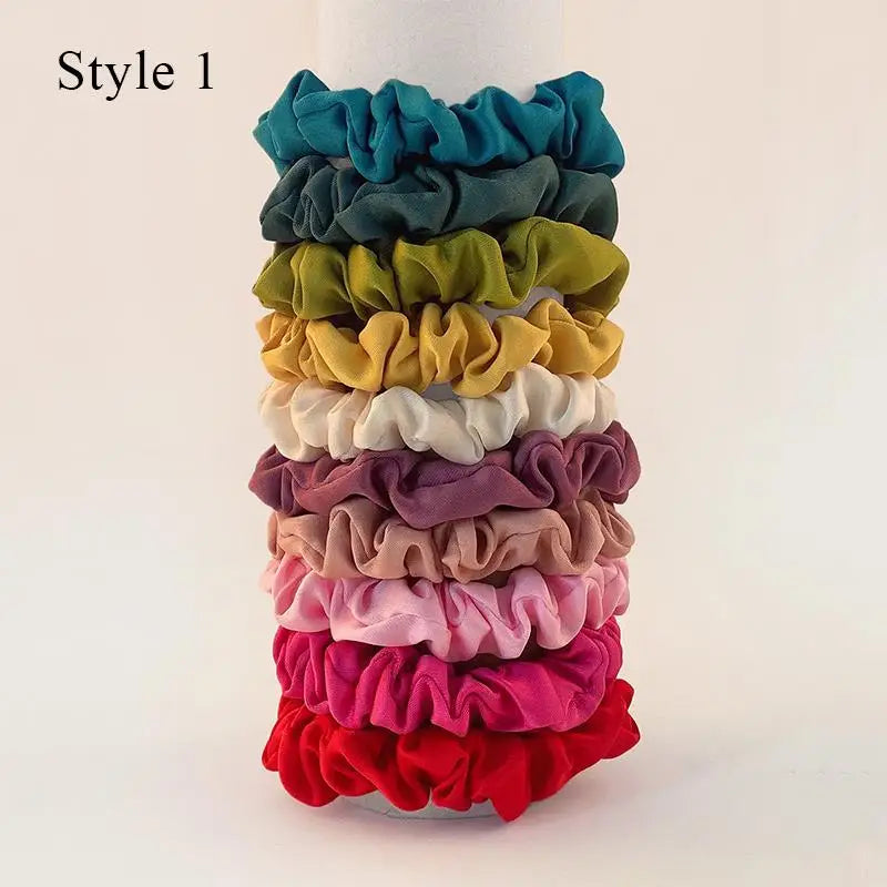 Colorful Satin Scrunchies – 10 Piece Hair Tie Set