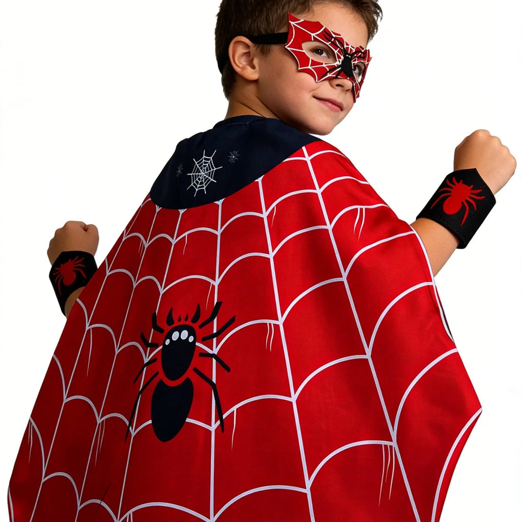 Kids Spider-Inspired Superhero Costume Set – Cape, Mask & Wristbands