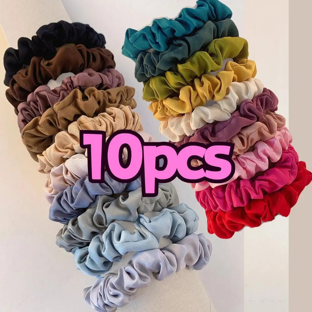 Colorful Satin Scrunchies – 10 Piece Hair Tie Set