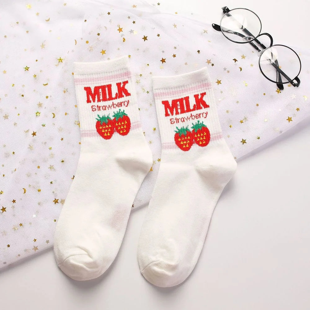 Strawberry Milk Cow Ankle Socks