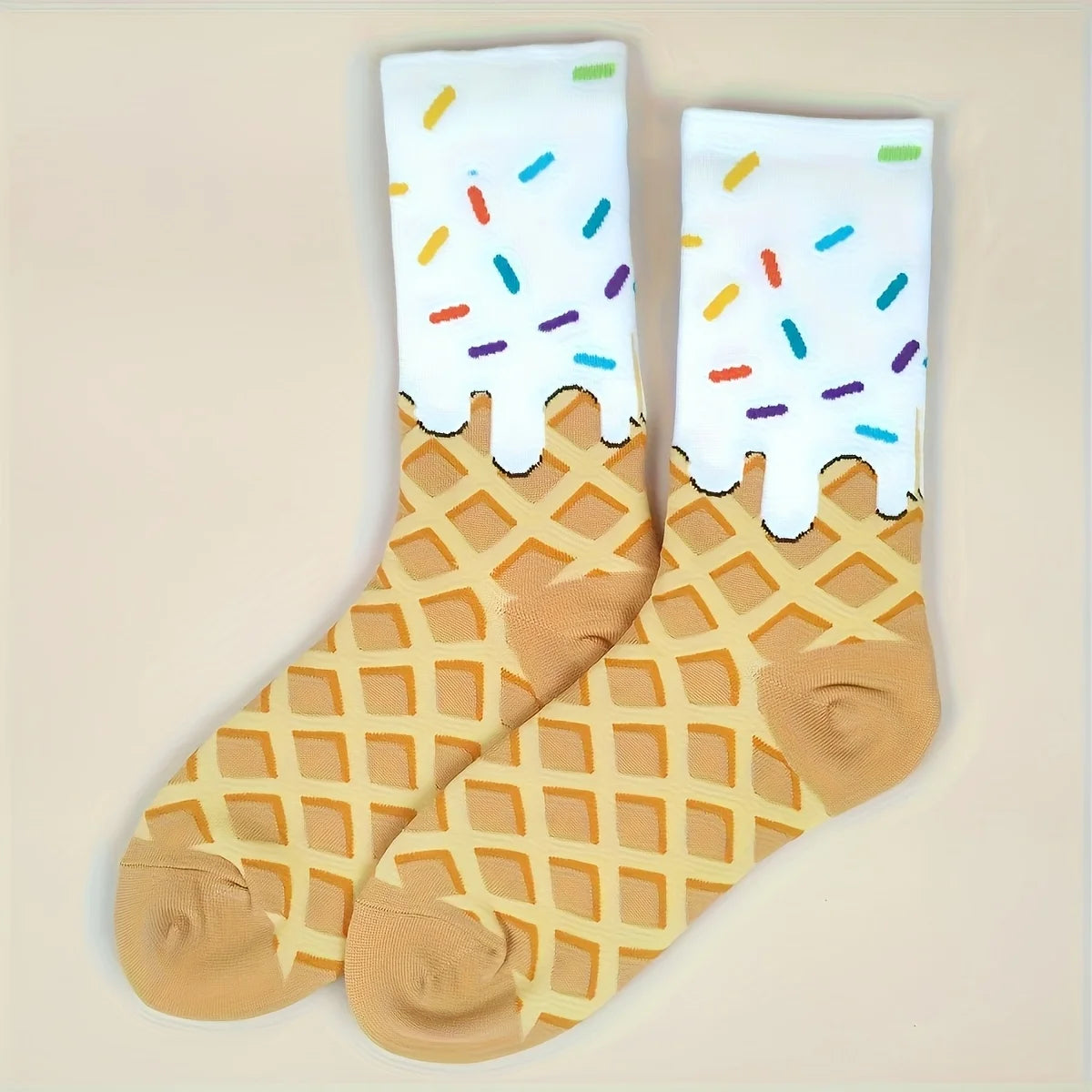 Waffle & Frosting Socks – Fun Sprinkle Crew Socks