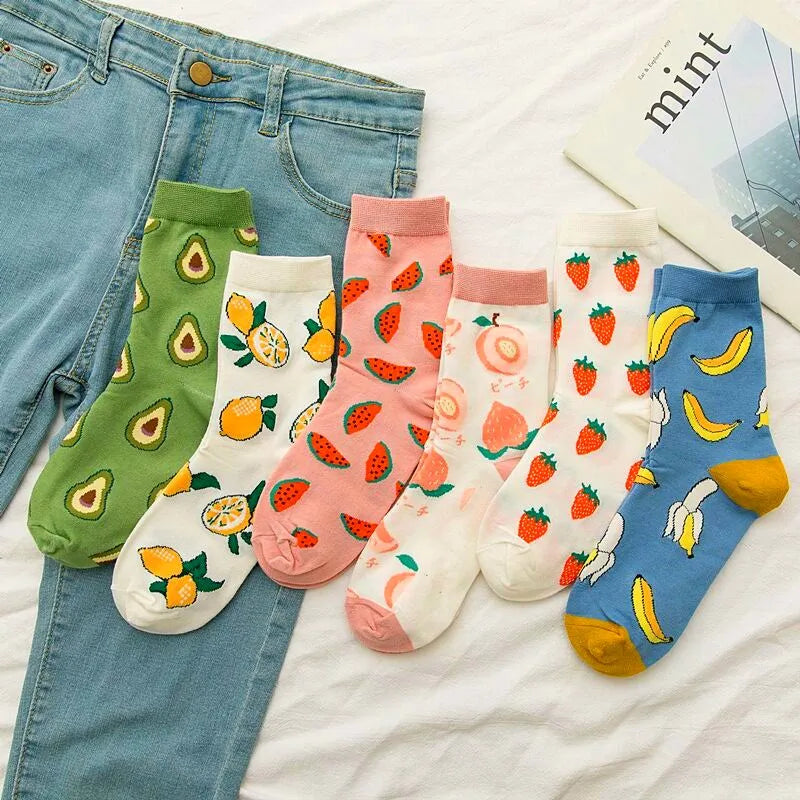 Cute Fruit Print Cotton Socks