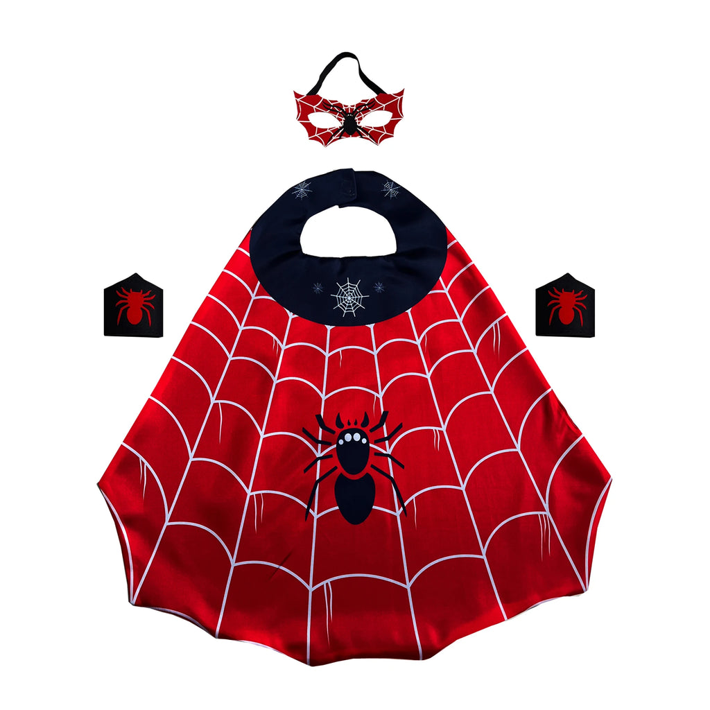 Kids Spider-Inspired Superhero Costume Set – Cape, Mask & Wristbands