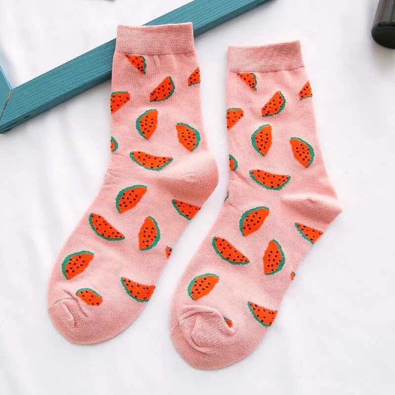 Cute Fruit Print Cotton Socks