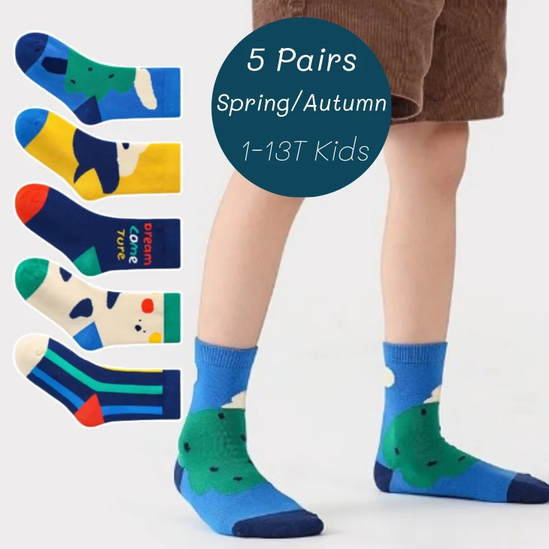 Kids Football Crew Socks – 5 Pack Cotton Sports Socks