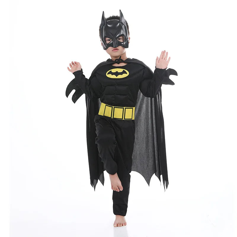 Kids Bat-Inspired Superhero Costume – Jumpsuit with Cape & Mask