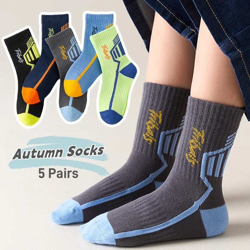 Kids Football Crew Socks – 5 Pack Cotton Sports Socks