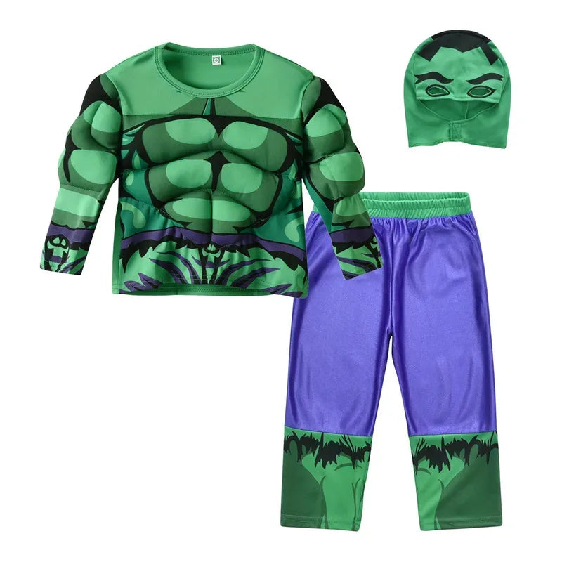 Kids Green Muscle Superhero Costume Set – Top, Pants & Mask