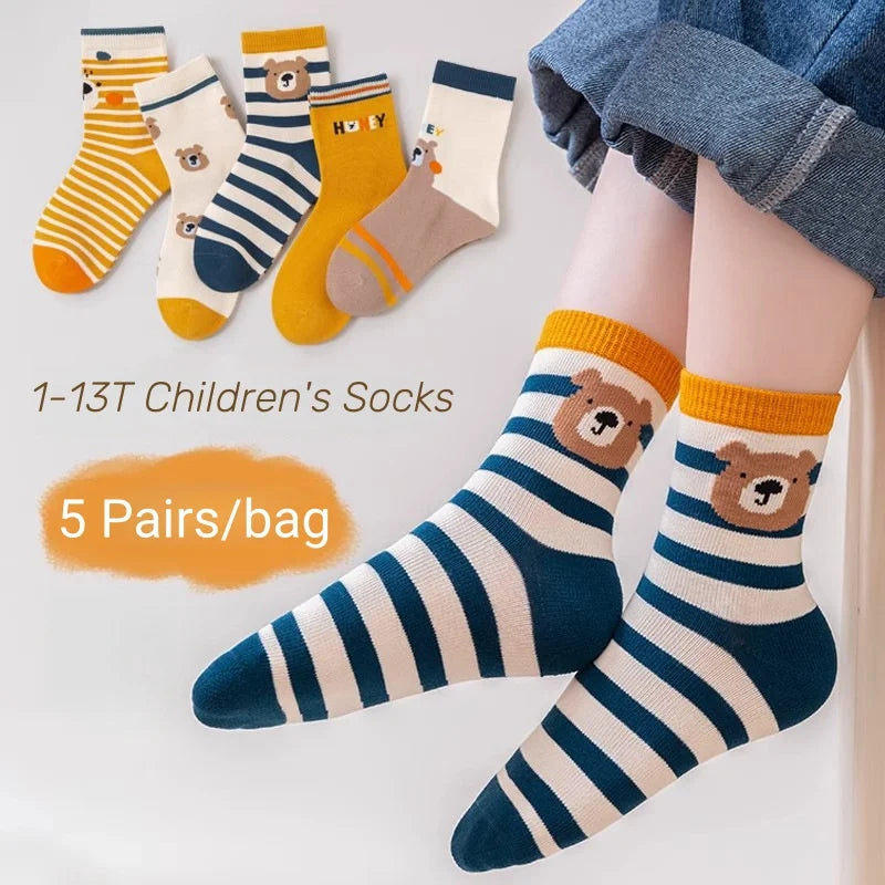 Kids Cartoon Cotton Socks – 5 Pack Everyday Socks