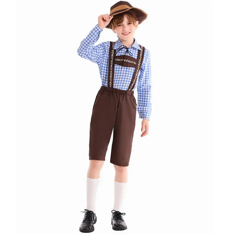 Kids Bavarian Oktoberfest Costume – Lederhosen Outfit with Hat