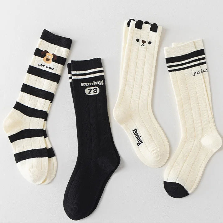 Kids Striped Knee-High Sport Socks – 4 Pairs