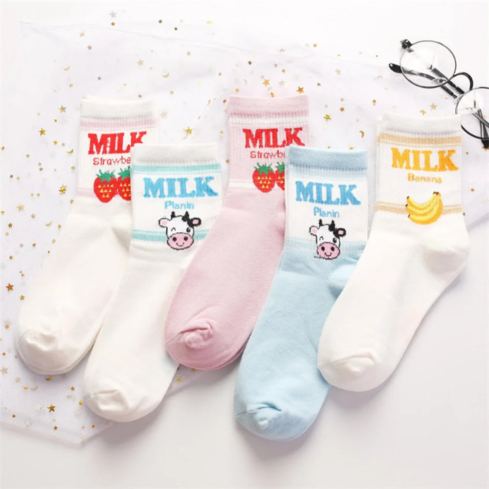 Strawberry Milk Cow Ankle Socks