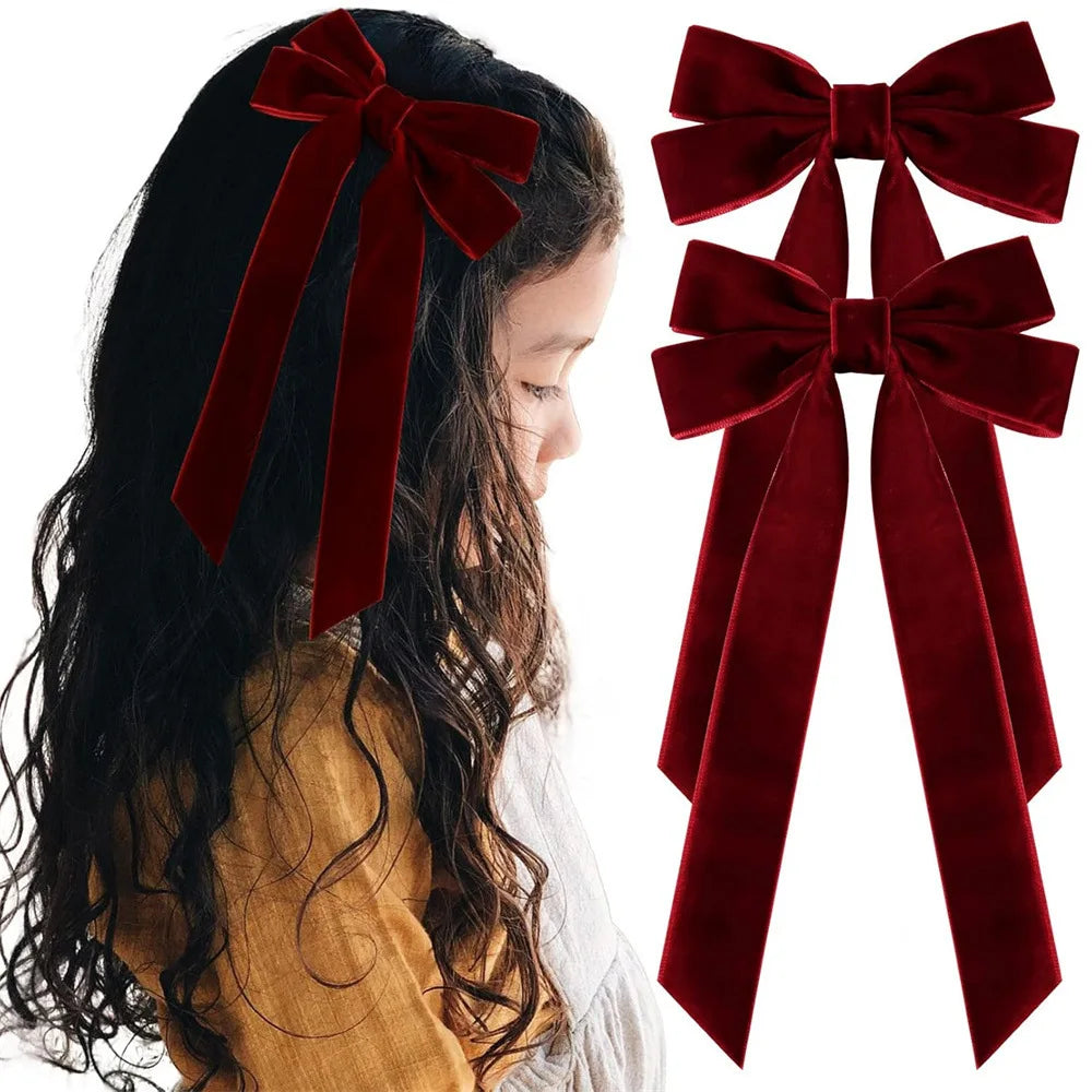 Girls' Velvet Double Bow Hair Clip – Christmas Hair Accessory